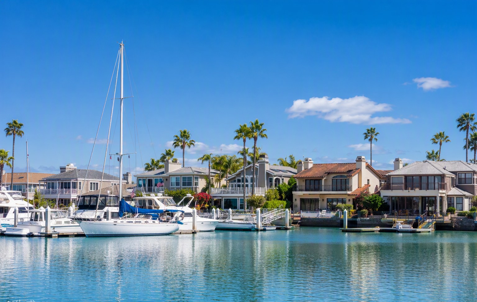 Sailboats docked at Channel Islands Harbor in Oxnard, California
